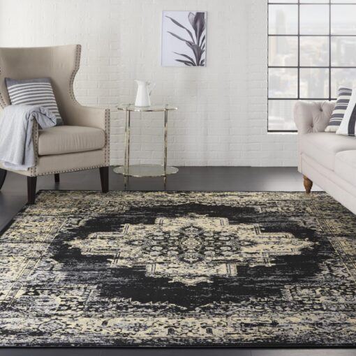 Nourison Grafix Traditional Black 7' x 10' Area Rug, Easy Clean, Non Shedding, Bed Room, Living Room, Dining Room, Kitchen (7x10) - Image 9