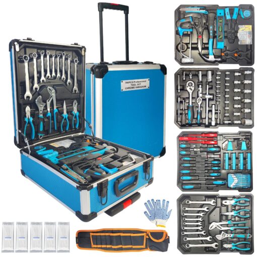 Arcwares 799pcs Aluminum Trolley Case Tool Set Silver, House Repair Kit Set, Household Hand Tool Set, with Tool Belt - Image 4