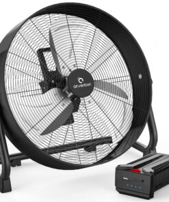 Airvention 15600mAh Rechargeable Battery Operated Drum Fan,16 inch Black Industrial High Velocity Floor Fan, Camping Fan for Gym Garage Outdoor Indoor, AI-F601