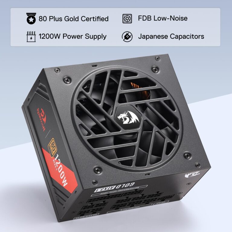 Redragon RGMS-1200W PRO 80+ Gold 1200 Watt Power Supply w/Upgraded ATX 3.1 & PCIe 5.1 Fully Modular, Compact 150mm Size, Smart ECO Low Noise Fan, 100% Japanese Capacitors, Full Mod Cables - Image 9