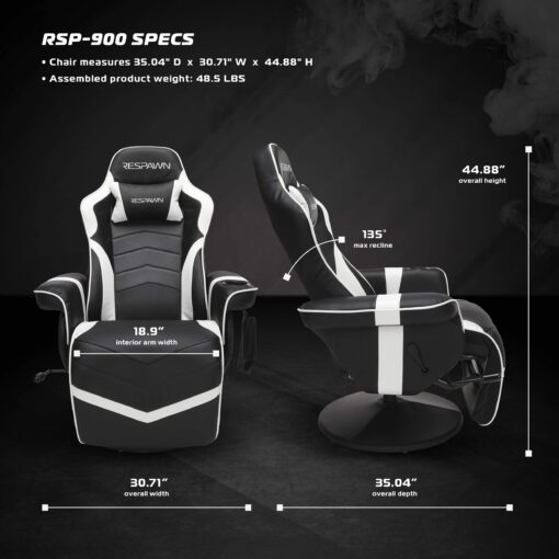 RESPAWN 900 Racing Style Gaming Recliner, Reclining Gaming Chair, in White RSP 900 WHT - Image 2