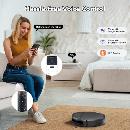 Robot Vacuum and Mop Combo, 2-in-1 Robot Vacuum Cleaner with Strong Suction, Compatible with APP/Home Integration, Schedule, Long battery life, Tangle-free, Ideal for Pet hair and Low Pile carpets - Image 6