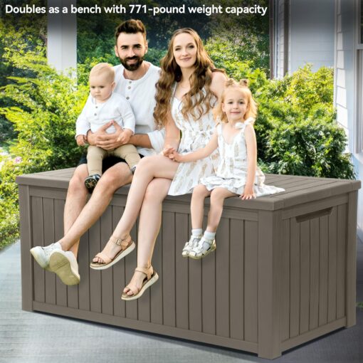 YITAHOME 180 Gallon XL Outdoor Storage Deck Box with Divider, Waterproof & Lockable, Ideal for Patio Furniture and Garden Tools, Resin-Built, Wood-Like Texture, Brown - Image 6