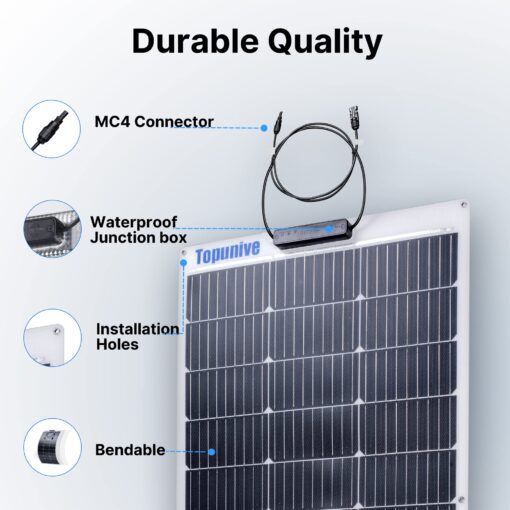 Topunive 2PCS 100W 12V Flexible Solar Panel 9BB Monocrystalline Cell 12 Volt Semi-Flexible for Marine RV Trailer Boat Cabin Van Car Uneven Surfaces 12V 24V Battery Charge - Image 12