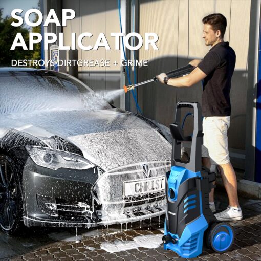 EVEAGE Electric Powerful Pressure Washer - 3500PSI Max 2.5GPM Power Washer with 20FT Hose 4 Quick Connect Nozzles, Soap Tank Clean Cars, IPX5 Car Wash Machine/Car/Driveway/Patio Clean - Image 4