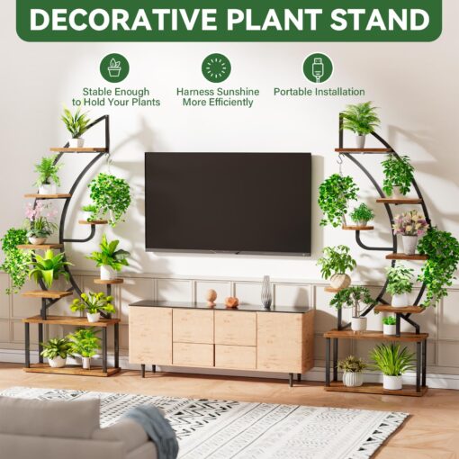 WIWIDRM Plant Stand Indoor with Grow Light,65" Tall Plant Stand for Indoor Plants Multiple,8 Tiered Metal Plant Shelf Indoor,Large Plant Rack Display Shelves,Half Moon Plant Holder for Living Room - Image 2