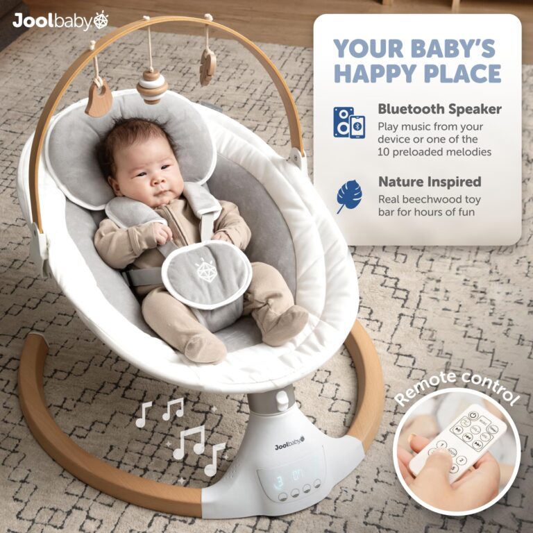 Jool Baby Nova Nature Baby Swing for Newborns – Natural Wood Toys, Electric Motorized Infant Swing, Bluetooth Music - Image 4
