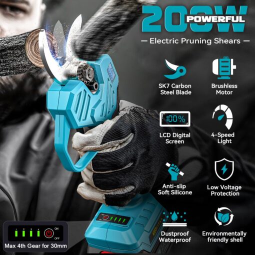 Electric Pruning Shears for Makita Battery, Pruners for Gardening 1.5-2 Inch Cutting Diameter with 2 Pack 2.0Ah Batteries, Cordless 13ft. Pole Pruner for Tree Trimming Branch Cutter with Pruning Blade - Image 4