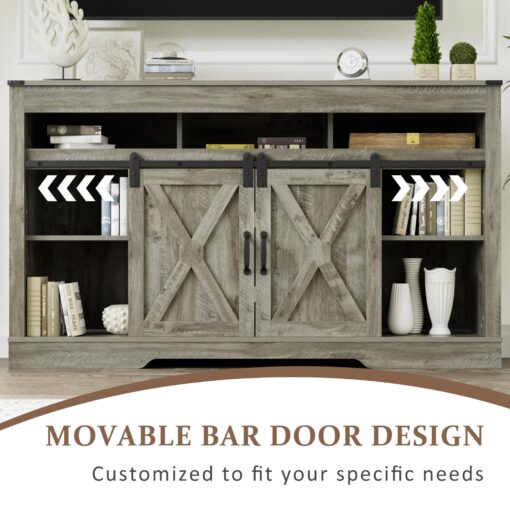 RoyalCraft Farmhouse TV Stand with Sliding Barn Door for TVs up to 65+ Inch, 34" Tall Entertainment Center, Wood Media Console Storage Cabinet for Bedroom, Living Room, Light Grey - Image 8