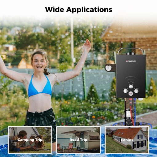 CAMPLUX Portable Water Heater,1.58 GPM Propane Water Heater Outdoor,41,000 BTU Camping Water Heater with 1.6 GPM Water Pump Pack，BW158GP60, Black - Image 8