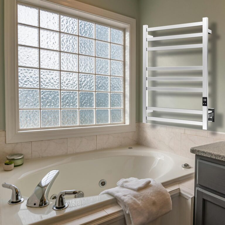 Peaktrivol 8-Bar Heated Towel Rack - Slim Design, Quick Heating, Adjustable Temperature, 24-Hour Timer - Brushed Stainless Steel - Ideal for Hot Towels in Bathroom - Image 3