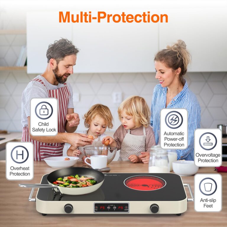 GIHETKUT Electric Cooktop, 2200W 110V Electric burner, Electric Stove Top with 2 Handle, 2 Burner Electric Cooktop with 9 Power Settings,Knob Control Child Safety Lock & Timer. - Image 9