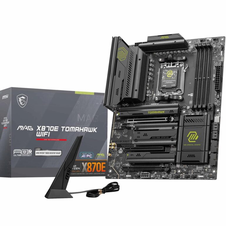 MSI MAG X870E Tomahawk WiFi Motherboard, ATX - Supports AMD Ryzen 9000/8000 / 7000 Processors, AM5-80A SPS VRM, DDR5 Memory Boost 8400+ MT/s (OC), PCIe 5.0 x16, M.2 Gen5, Wi-Fi 7, 5G LAN