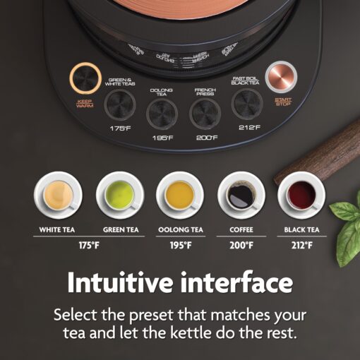 Vianté Luxury Tea Set. Electric Kettle with Tea Infuser for Loose Leaf Tea And Ceramic Serving Set. Tea Pot And Cups Set With Wooden Tray. Excellent Gift Idea For Tea Lovers. - Image 5