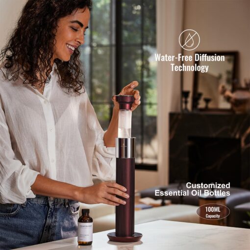 Bluetooth Waterless Essential Oil Diffuser, Cordless Rechargeable Diffuser,Cold-Air Diffusion Scent Machine for Home,Hotel Collection Diffuser,1000Sq.Ft Coverage, for Home, Office,Hotel,Spa, Burgundy - Image 6
