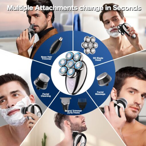 Head Shavers for Bald Men, Electric Razor, IPX8 Waterproof Dry/Wet Bald Head Shaver with 10000 RPM High-Speed Motor, Rechargeable Head Razor with LED Display, USB-C Cable, Perfect for Home & Travel - Image 5