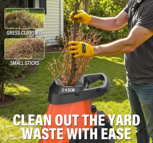 MAXLANDER 15-Amp Electric Wood Chipper, Shredder Mulcher with 50L Collecting Bin, 1.8-Inch Cutting Diameter for Mulching, Composting and Yard Cleanup 15:1 Reduction - Image 6