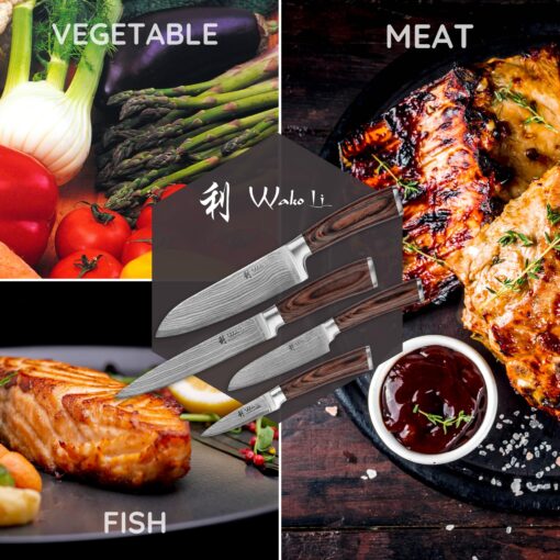 Wakoli Damascus Kitchen Knife Set, 4 Pieces Professional Chef Knife Set made from 67 Layers of Damascus Steel with VG10 Core, Knives Set for Kitchen with Pakkawood Handles in Gift Box (EDIB 4-pcs) - Image 7