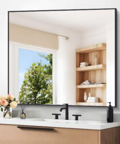 DESBING Black Bathroom Mirror for Wall, 36x40 Inch Rectangle Mirrors with Metal Frame, Modern Vanity Wall Mirror Decor for Entryway Hangs, Bathroom Living Room Horizontal or Vertical