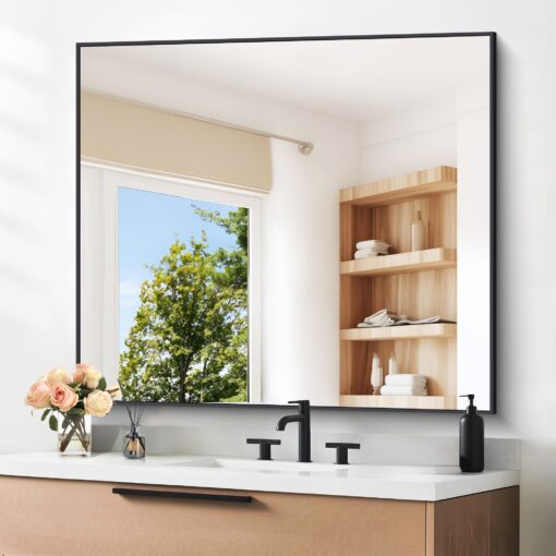 DESBING Black Bathroom Mirror for Wall, 36x40 Inch Rectangle Mirrors with Metal Frame, Modern Vanity Wall Mirror Decor for Entryway Hangs, Bathroom Living Room Horizontal or Vertical