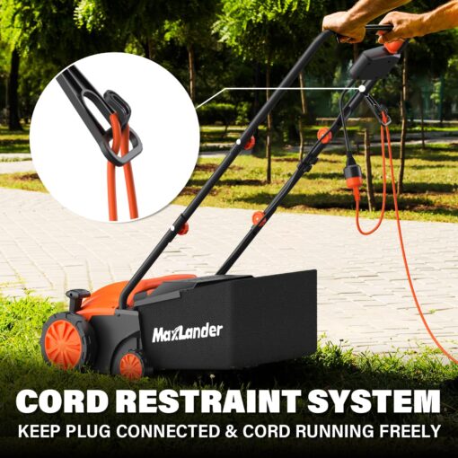 MAXLANDER Electric Dethatcher and Scarifier, 13” 12Amp 2-in-1 Lawn Dethatcher with 4-Position Depth Adjustment, 30L Removable Collection Bag, Airboost Technology Increases Lawn Health - Image 4