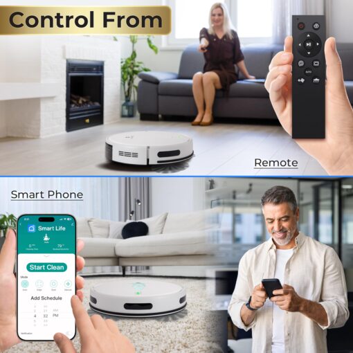 Smart Robot Vacuum and Mop Combo, 2000Pa Suction, App Control, 4 Cleaning Modes, Anti-Fall Sensors, Multi-Surface Cleaning, Self-Charging, Ideal for Pet Hair, Soft and Hard Floors, White - Image 5