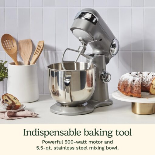 Cuisinart Stand Mixer, 12 Speeds, 5.5-Quart Mixing Bowl, Chef's Whisk, Flat Mixing Paddle, Dough Hook, and Splash Guard with Pour Spout, Silver Lining, SM-50BC, Silver Lining - Image 6
