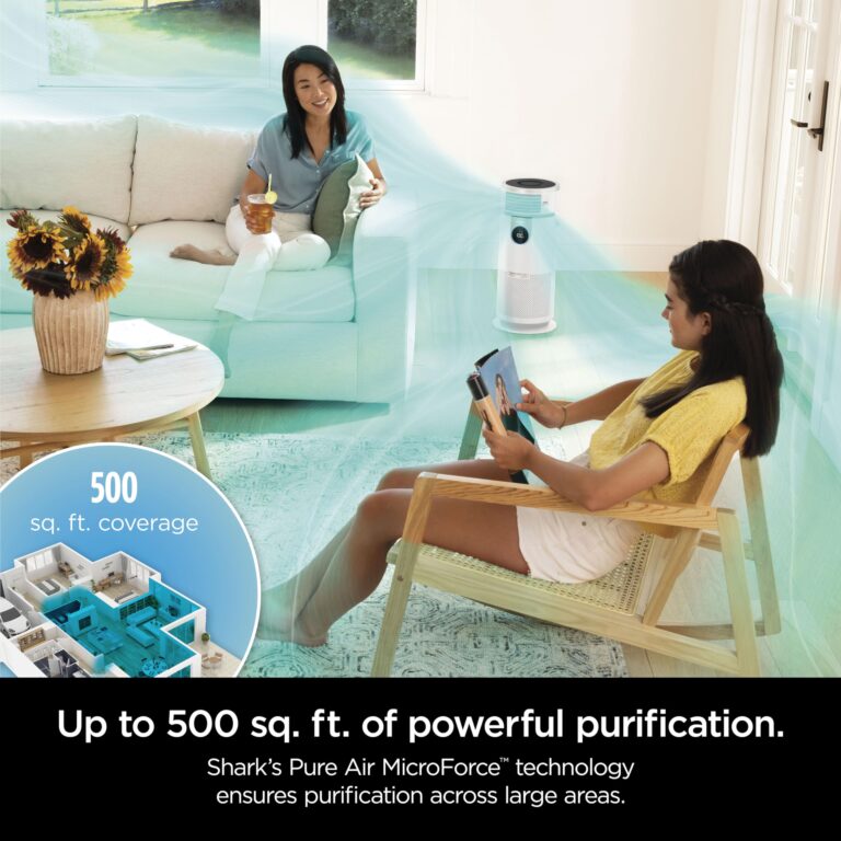 Shark 3-in-1 Clean Sense Air Purifier, Heater & Fan, HEPA Filter, 500 Sq Ft, Oscillating, Captures 99.98% of Particles for Clean Air, Dust, Smoke & Allergens, White, HC450 - Image 4