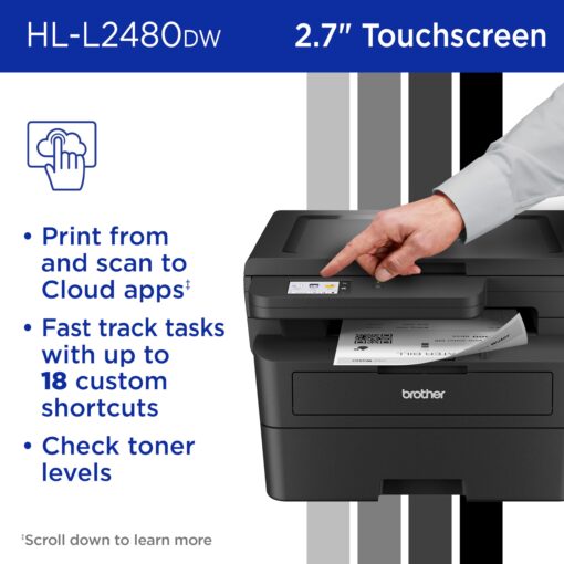 Brother HL-L2480DW Wireless Compact Monochrome Multi-Function Laser Printer with Copy and Scan, Duplex, Mobile, Black & White | Includes Refresh Subscription Trial(1), Amazon Dash Replenishment Ready - Image 4