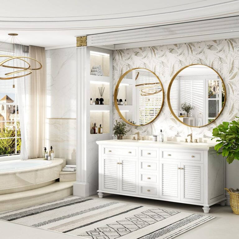 Easly 36 Inch Gold Round Bathroom Mirror - Wall Mounted Circle Mirror with Metal Frame, Modern Mirror Suitable for Bathroom, Vanity, Entryway, Living Room, Wall Decor - Image 3
