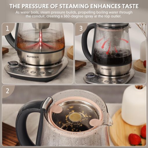 BUYDEEM K176 Tea Maker, Multifunctional Stainless Steel Electric Kettle for Tea and Coffee Brewing, Auto Keep Warm, 5 Flavor Controls, 1.5L - Image 8