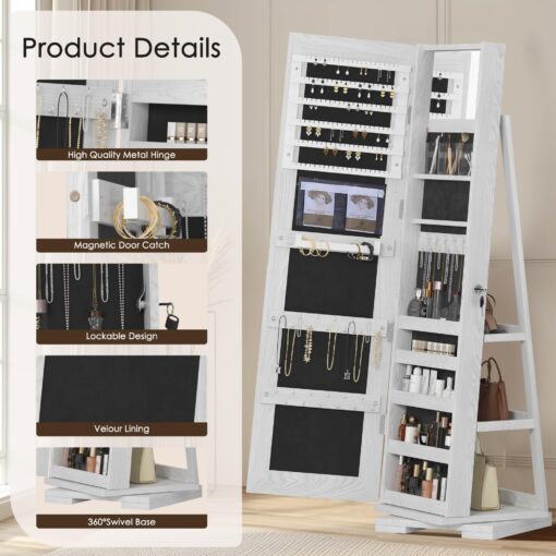 SDHYL 360° Rotating Full-Length Mirror Jewelry Cabinet - Standing Mirror with Jewelry Storage, Makeup Organizer & Lock, 63"x15", Perfect for Girls, Women, and Home Decor - Image 6