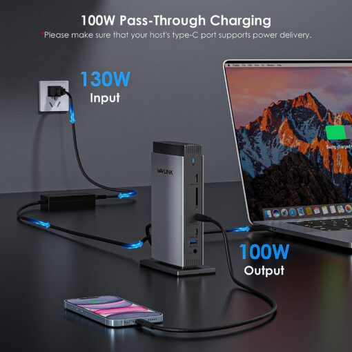 WAVLINK USB C DisplayLink Docking Station 15 in 1 with 3 HDMI,Laptop Docking Station Triple Monitor 4K60Hz,for M1 M2 M3 Mac and Windows,5 USB Ports, 2DP,Ethernet Port, Audio/Mic, SD/TF - Image 3