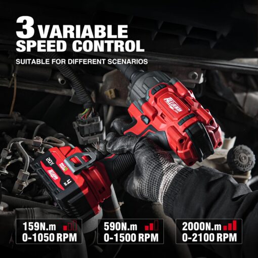 Alloyman Cordless Impact Wrench, 1475Ft-lbs (2000N.m) 1/2 High Torque Brushless Impact Gun, 20V Power Impact Driver, 4000mAh Battery,3 Sockets, Brushless Motor Variable Speeds for Car/Truck RV/Mower - Image 5