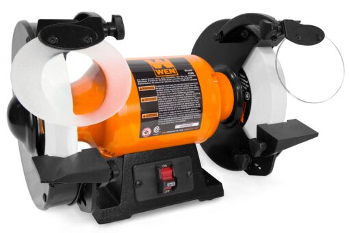 WEN BG4286 3-Amp 8-Inch Slow Speed Bench Grinder, Orange,black & Bench Grinder Stand, 32-Inch with Water Pot (4288T), Black - Image 7