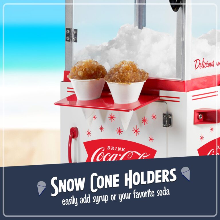 Nostalgia 8-Inch Tall Snow Cone Cart, Makes 48 ICY Treats, Includes Metal Scoop, Storage Compartment, Wheels for Easy Mobility, Coke - Image 3