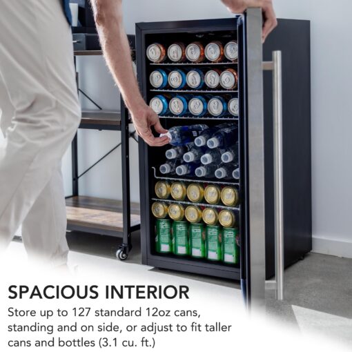 Whynter Beverage Refrigerator with Double-Layer Glass Door, 127-Can Freestanding Drink Mini Fridge, BR-130SB, 3.1 Cubic Feet, Stainless Steel - Image 7