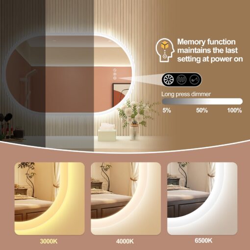 STARLEAD 24"x36" LED-Bathroom-Mirror-with-Lights, Wall-Mounted with Bluetooth Speaker, Anti-Fog, 3 Color Temperature, Dimmable Brightness, Waterproof, Tempered Glass, Frontlit & Backlit, Oval - Image 8