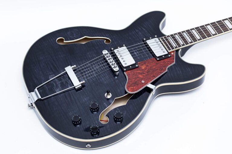 GROTE Jazz Electric Guitar Semi-Hollow Body Trapeze Tailpiece Bridge Guitar Gig Bag (Black) - Image 4