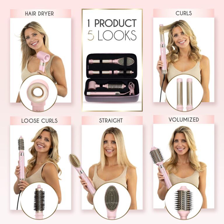 ELLA BELLA® 6 in 1 Professional Hot Air Styler • Powerful Hair Dryer & Straightener Set • Styling Without Heat Damage • Fast Drying Curling Volumizing Straightening • Protective Travel Case (Pink) - Image 6