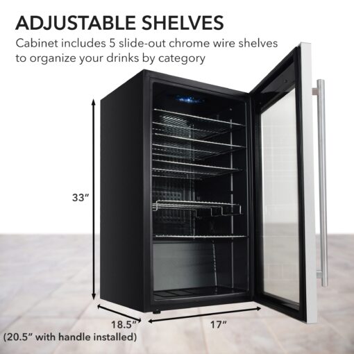 Whynter Beverage Refrigerator with Double-Layer Glass Door, 127-Can Freestanding Drink Mini Fridge, BR-130SB, 3.1 Cubic Feet, Stainless Steel - Image 6