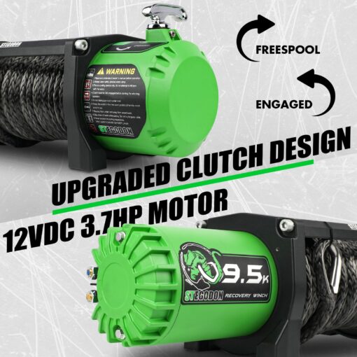 STEGODON Winch 9500lb Electric Winch 12V Winch with Synthetic Rope Car Trailer Winch with Green Hawse Fairlead Wireless Remote and Wired Handle for Truck SUV Jeep - Image 5