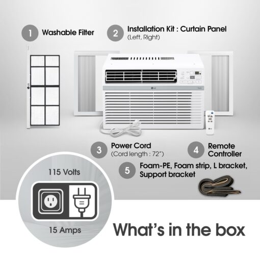 LG LW1024RD 10,000 Window Air Conditioner, 115V, 450 Sq.Ft. (18' x 25' Room Size), Quiet Operation, Electronic Control with Remote, 3 Cooling & Fan Speeds, Auto Restart, 10000 BTU, White - Image 4