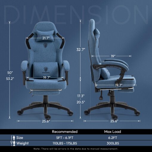 Dowinx Fabric Gaming Chair with Pocket Spring Cushion,Breathable Computer Chair with Massage Lumbar Support and Footrest,High Back Game Office Chair for Adult,Dark Blue - Image 4