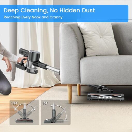 Cordless Vacuum Cleaner, 2 Batteries 100 Mins Runtime Vacuum Cleaners for Home, 350W 35KPA Stick Vacuum with LED Display Brushless Motor, Vacuum Cleaner for Carpet & Hard Floor Pet Hair - Image 3