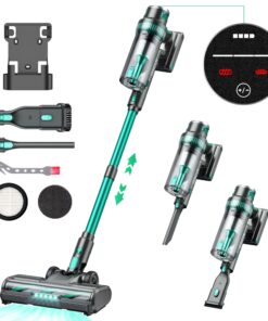 QikCln Cordless Vacuum Cleaner - 250W 30Kpa Powerful Stick Vacuum, 90000 RMP Motor, LED Display, Three Modes, 40 Mins Runtime Rechargeable Handheld Vacuum for Pet Hair Hardwood Carpet - Green