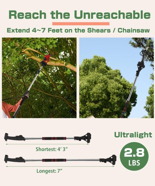 Fulgutonit Electric Pruner Kit, 40 mm(1.6 in) Pruning Shears & 6 inches Mini Chainsaw, with Max 7 ft Extension Pole, 2 Pcs 4 Ah Batteries for Longer Pruning, Extra 1084 Replacement Blades & Saw Chain - Image 6