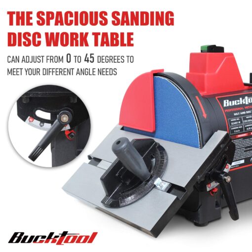 BUCKTOOL Pro 1HP Bench Belt Sander for Metal Working, 4 x 36 in Belt and 8 in Disc Sander with 1HP Direct-drive Motor, Benchtop Belt Disc Sander for Metalworking, BD4801-M - Image 5