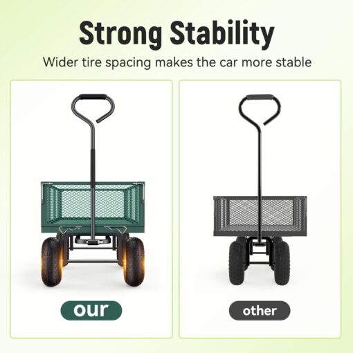 Vibemo Steel Garden Cart, 2-in-1 900 lbs Heavy Duty Utility Wagon, with Removable Mesh Sides to Convert into Flatbed, 240° U-Turn 10" Pneumatic Tires Garden Wagon for Farm Yard Lawn Garden Camping - Image 4