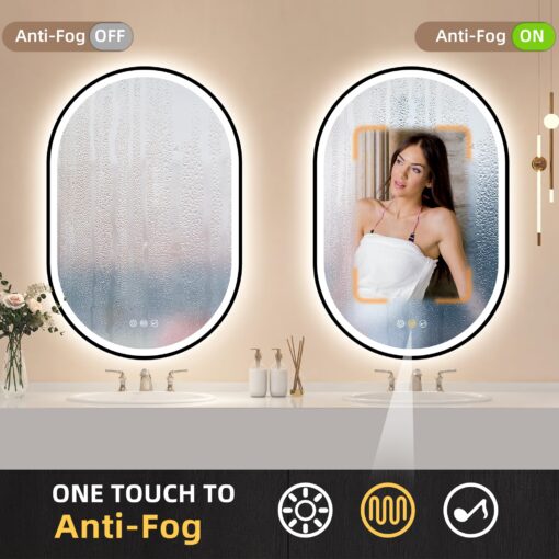 STARLEAD 24"x36" LED-Bathroom-Mirror-with-Lights, Wall-Mounted with Bluetooth, Anti-Fog, 3 Color Temperature Dimmable Brightness, Waterproof, Tempered Glass, Frontlit & Backlit, Black Frameless Oval - Image 6